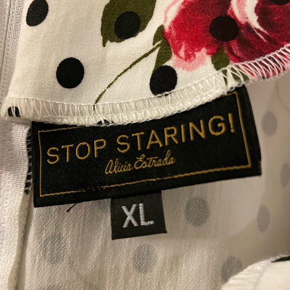 Stop Staring -White dress w/black polkadots and roses. SZ XL fits a LG or Med - Picture 5 of 7